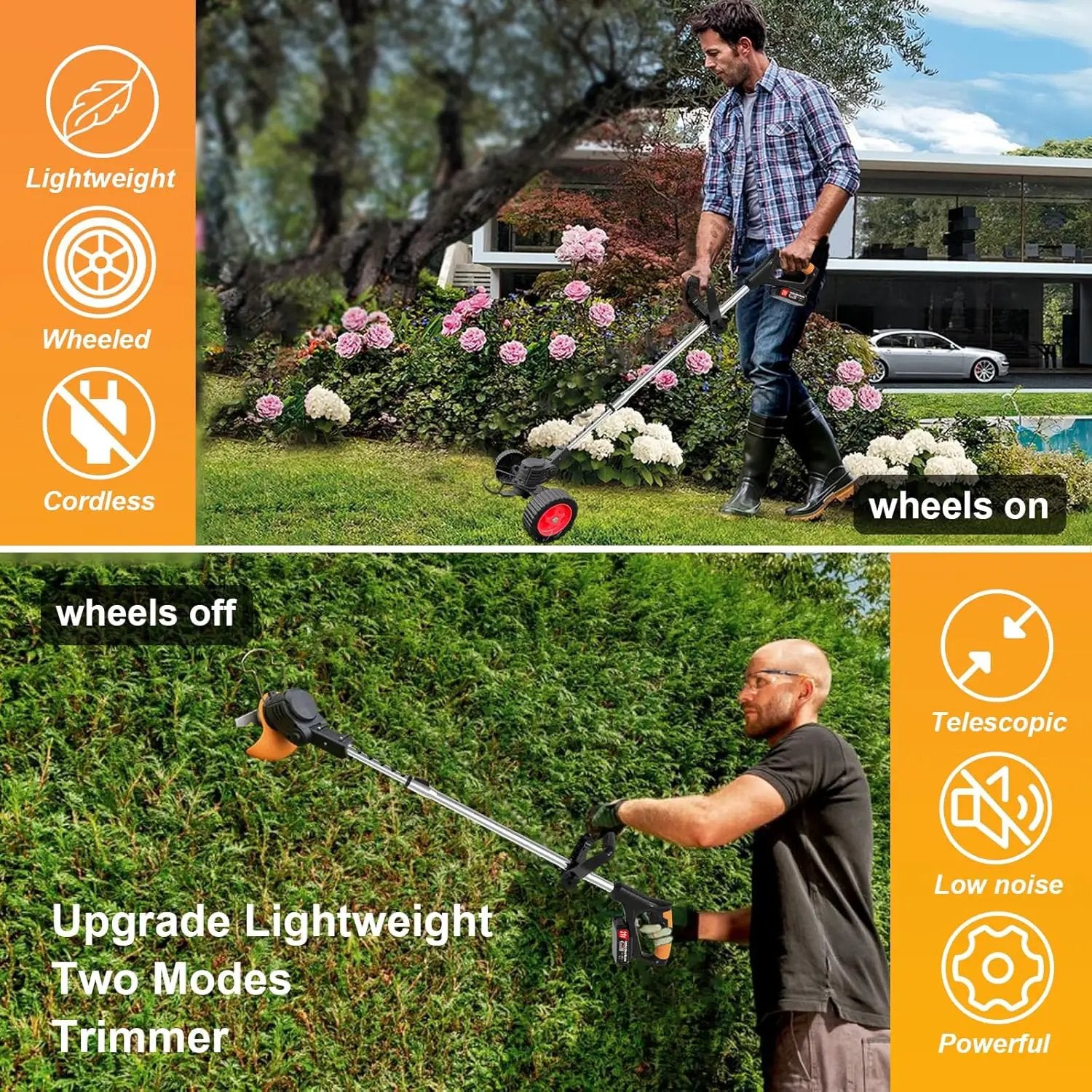 Electric Weed Wacker Eater Cordless, Weed Wacker Battery Powered, Weed Trimmer with 2 21V/2Ah Battery Operated & 15 Blades & Wheels, No-String Grass Trimmer/Brush Cutter/Edger for Garden Yard by GreenHaven Gardens