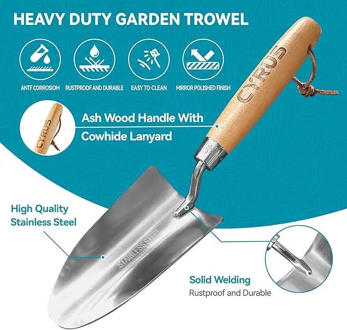 CYRUS 12.6”Garden Trowel,Heavy Duty Large Size Stainless Steel Garden Shovel with Ash Wood Handle,Suitable for Planting,Measuring,Weeding Multi-Functional Garden Spade by GreenHaven Gardens