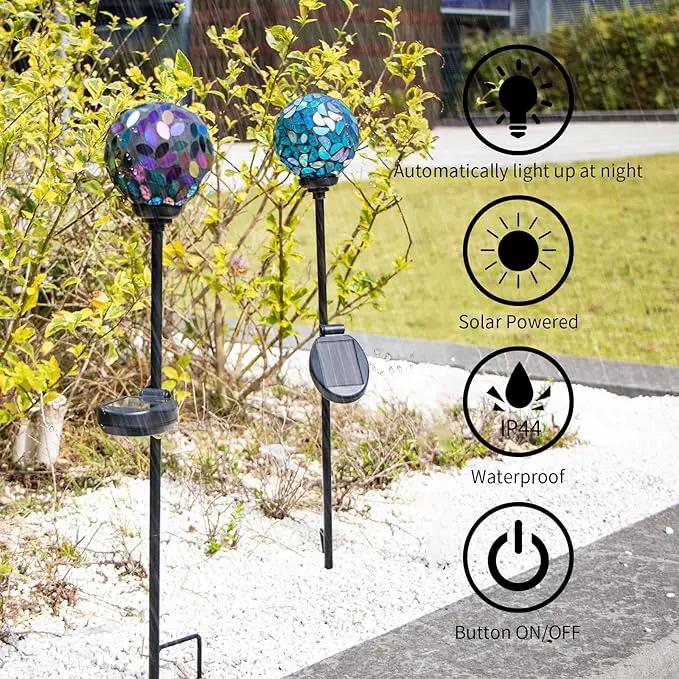 VCUTEKA Solar Garden Decorative Lights Outdoor, Mosaic Solar Light Waterproof LED Pathway Stake Light for Landscape Patio Yard Deck Walkway Decoration, 2 Pack （Blue&Purple） by GreenHaven Gardens