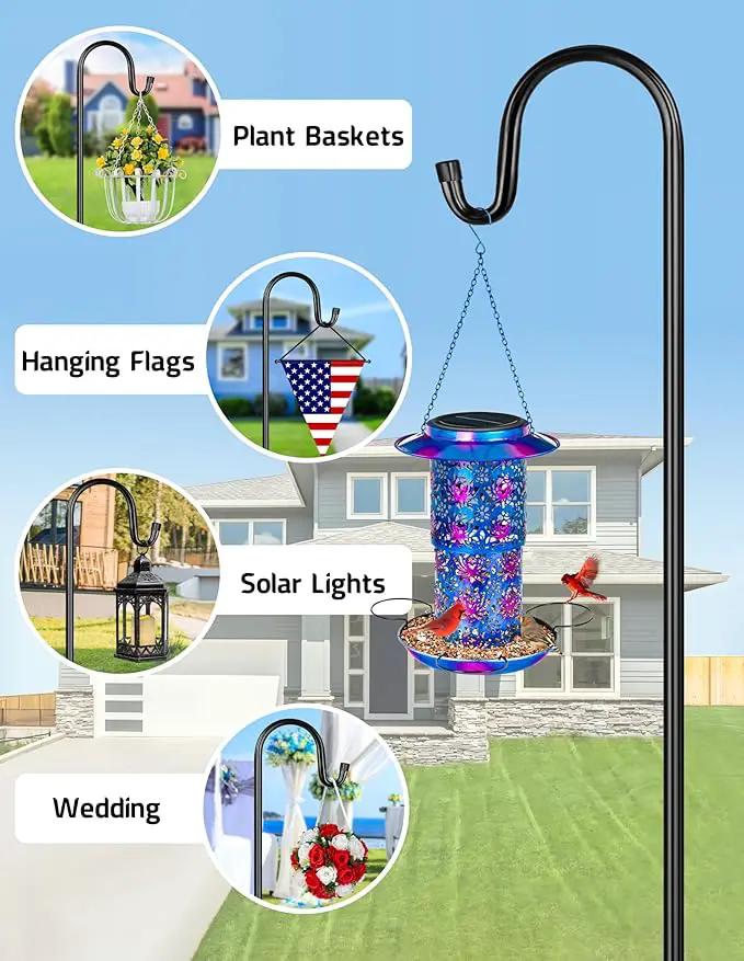 XDW-GIFTS Bird Feeder Pole for Outdoor, 2-Pack 76 Inch Shepherds Hooks Heavy Duty Garden Pole for Hanging Plant Basket, Solar Light Lanterns, Garden Plant Hanger Stands with 5 Base Prongs by GreenHaven Gardens