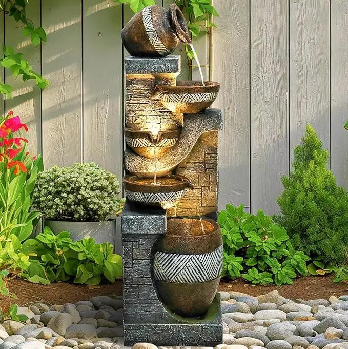 SunJet 5-Tiers Indoor/Outdoor Garden Water Fountain - 42.5inches Modern Floor-Standing Cascading Water Feature - Suitable for Deck, Patio, Porch, Yard Decor by GreenHaven Gardens