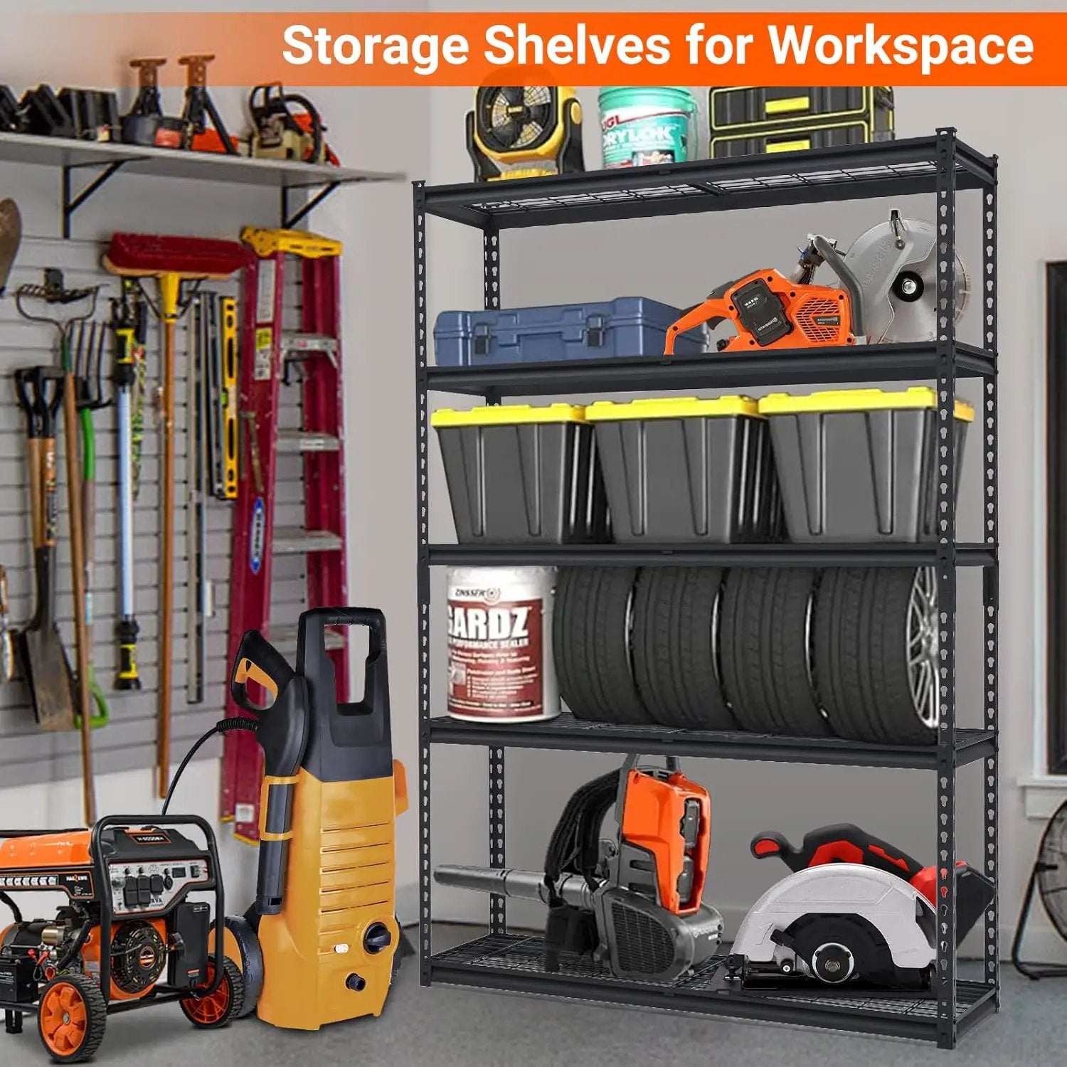2500 LBS Storage Shelves, 5 Tier Garage Shelving, Heavy Duty, Adjustable Metal Shelving Unit, Industrial Utility Shelf Rack for Garage, Basement, Pantry, 72" H x 48" W x 18" D, Black by GreenHaven Gardens