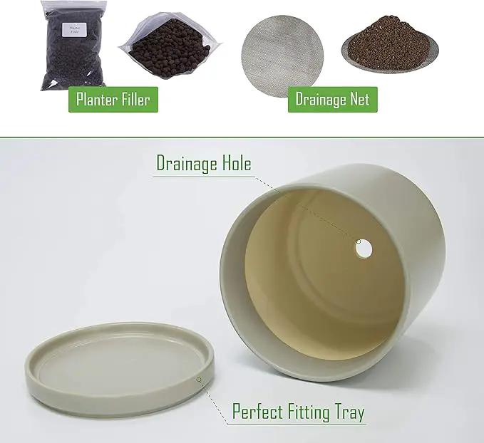 D'vine Dev 8 Inch & 10 Inch Ceramic Planter Pot for Plants with Drainage Hole and Saucer, Large Plant Pots Set, Grey, 94-G-L-3 by GreenHaven Gardens