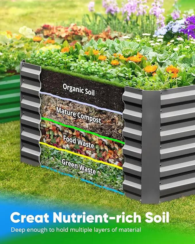 Quictent Galvanized Raised Garden Bed 8x4x2 Ft Tall Metal Planter Box for Vegetables Bottomless for Backyard, 2 Tomato Cages Included, 22.04" Deep, Dark Grey by GreenHaven Gardens
