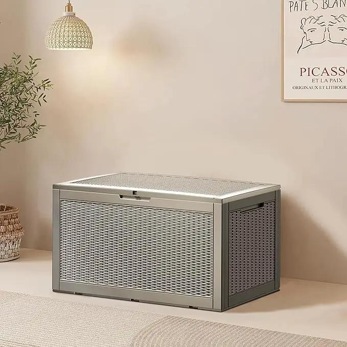 100 Gallon Resin Deck Box, Waterproof Outdoor Storage Bin for Patio Furniture, Pool Accessories, and Garden Tools, Lockable & UV-Resistant, Grey by GreenHaven Gardens