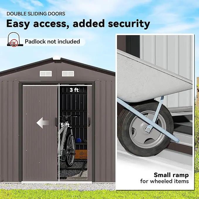 Outsunny 11' x 9' Outdoor Storage Shed, Garden Tool Metal Shed with Foundation Kit, Double Lockable Door, Air Vents and Sloping Roof, for Backyard, Patio, Lawn, Brown by GreenHaven Gardens