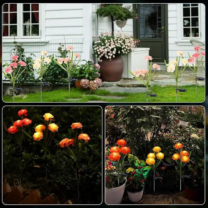Solar Flowers Outdoor Waterproof, Solar Carnation Stake Lights Outside with 12 Real Looking Flowers for Yard Decorations Outdoor, Front Yard, Garden, Flower Bed, Lawn, Patio Decor (3 Pack) by GreenHaven Gardens