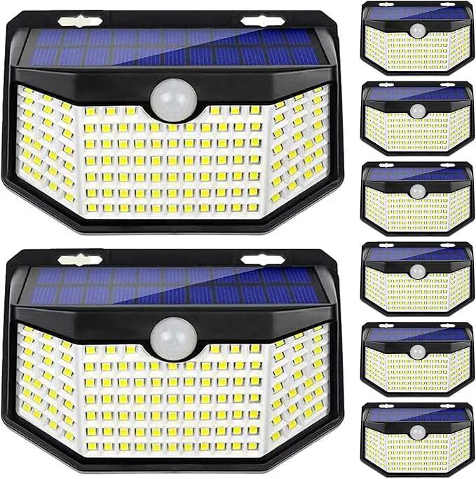 HMCITY 120 LED Outdoor Solar Lights with Motion Sensor and 3 Lighting Modes, IP65 Waterproof Wide Solar Wall Lights Ideal for Garden Patio Yard (Front Button 8Packs, Daylight White) by GreenHaven Gardens