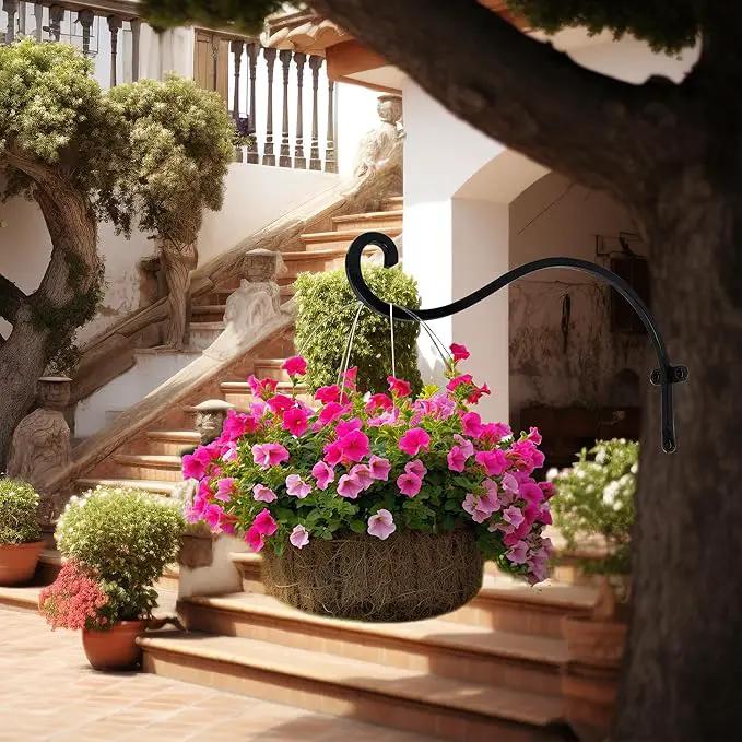 Hourleey 2 Pack Plant Hanger Outdoor, 12 Inch Heavy-Duty Hanging Plant Hook for Outside Basket, Black Metal Wall Mount Plant Bracket Hook for Flower Baskets Bird Feeder by GreenHaven Gardens