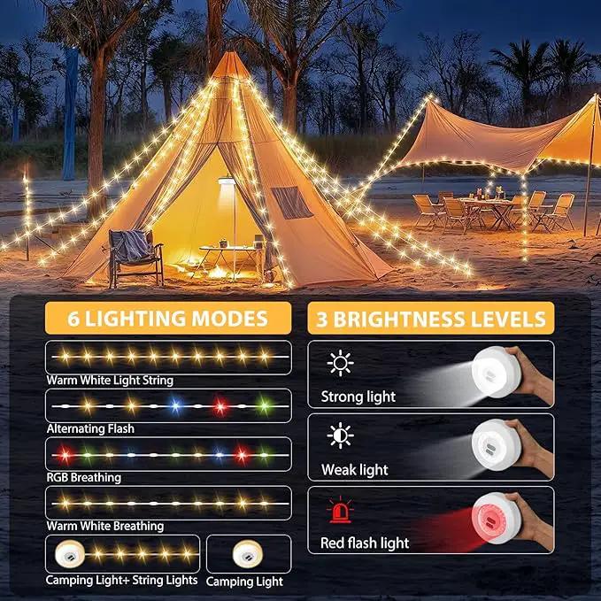 Camping String Lights, 4 in 1 Quick Storage 32.8FT Rechargeable Tent Lights with 9 Modes Hanging Waterproof Camp Lamp Camping Essentials for AwnTent Hiking Garden Bedroom Festival(Warm +RGB)-2Pack by GreenHaven Gardens