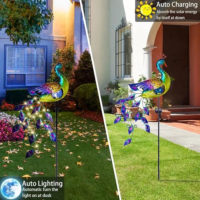 DREAMSOUL Solar Garden Lights Outdoor, Metal Peacock Decor Solar Lights Garden Stakes with Led String Lights, Waterproof Crackle Glass Ball Landscape Path Light for Lawn Patio by GreenHaven Gardens