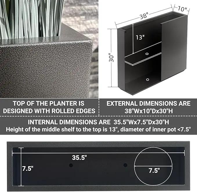 Metallic Heavy Planter for Outdoor Plants, 38Lx10Wx30H Inches Tall and Long Metal Divider Planter Box for Outside & Indoor, No Assembly Required (Gray) by GreenHaven Gardens