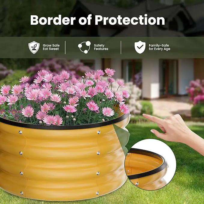 ZXZYHFTY Round Galvanized Raised Garden Bed kit,Yellow Outdoor Garden Raised Planter Box, Round Large Metal Raised Garden Beds for Vegetable 2 * 2 * 1ft 1 Pack by GreenHaven Gardens