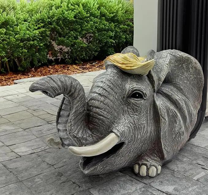 Teaeeno Elephant Decor Statue Gutter Downspout Extension Decorative,Animal Statue Outdoor Decor,3"×4" Rain Gutter Downspout Splash Block,Garden Splash Block Outdoor Sculpture,Rain Downspout Diverter by GreenHaven Gardens