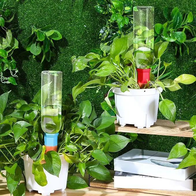 6 Sets Plant Watering Devices Include Terracotta Self Watering Spikes and 26 oz Plastic Bottles, Slow Release Vacation Insert Automatic Plant Waterer Device (Clear and Mixed Color) by GreenHaven Gardens