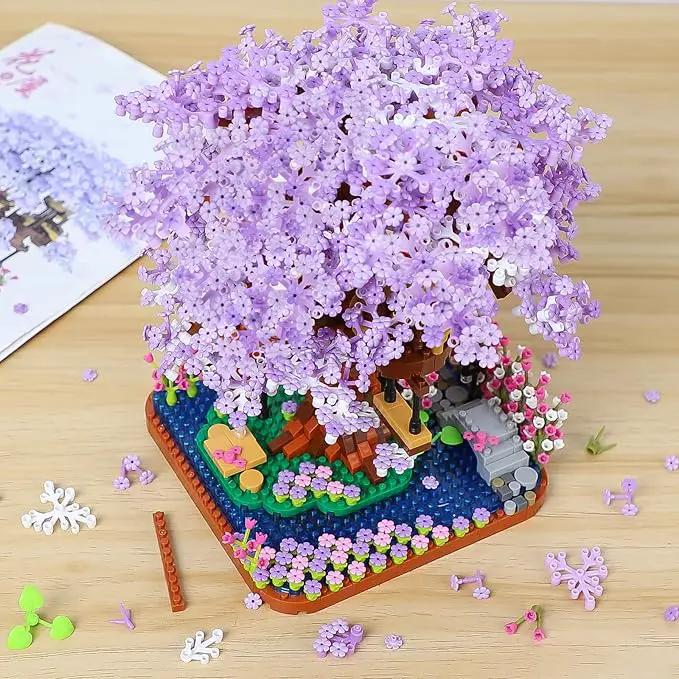 Cherry Blossom Bonsai Tree Mini Micro Building Set, Japanese Sakura Tree House Model Sets for Adults, Flowers House Mini Bricks Building Kit, Creative Gift Toys for Kids 12-14 (2200PCS) by GreenHaven Gardens