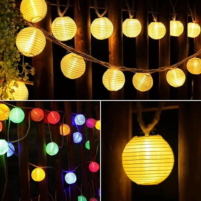 Solar Lantern String Lights Waterproof Outdoor, 40ft 40Led Warm White & Multi-Color Garden Lights Hanging Hemp Rope Nylon Lanterns with Remote, Timer for Yard, Balcony, Fences, Porch, Patio, Party by GreenHaven Gardens