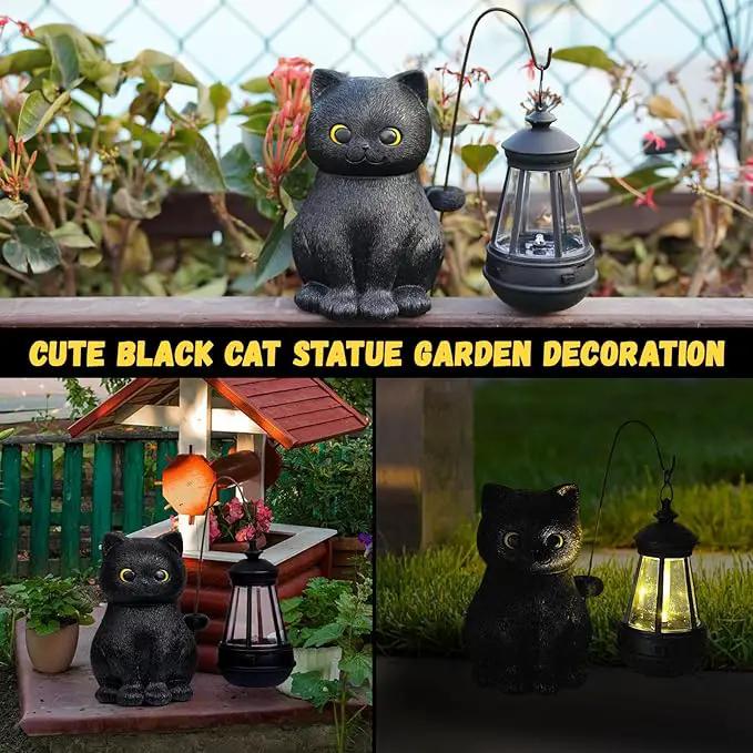 Solar Garden Statue Cat Figurine, Black Cat Statues Garden Decor with LED Light Outdoor Statue for Yard Patio Balcony Lawn Ornament, Housewarming Gifts for Grandma Mom Dad by GreenHaven Gardens