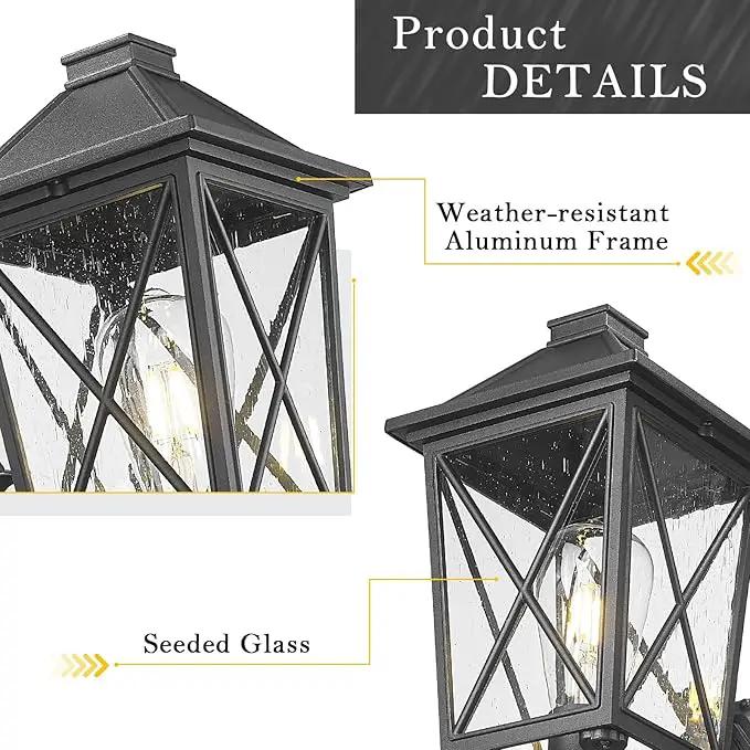 Darkaway Outdoor Wall Light Fixture,Outside Porch Lights Wall Mounted Seeded Glass Exterior Waterproof Lantern Modern E26 Socket Wall Sconce Lighting for Front Door Yard Patio by GreenHaven Gardens
