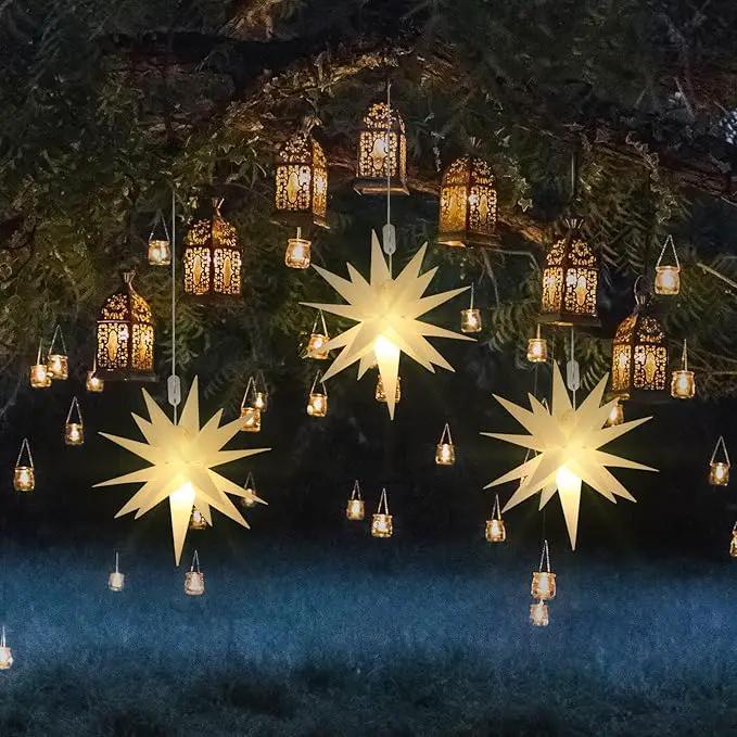Kingdder 4 Pieces Moravian Star Light LED 3D Star Hanging Light Powered by Battery with Timer Function White Porch Lantern Holiday Decor for Indoor Outdoor Christmas Tree Balcony Courtyard (12 Inch) by GreenHaven Gardens
