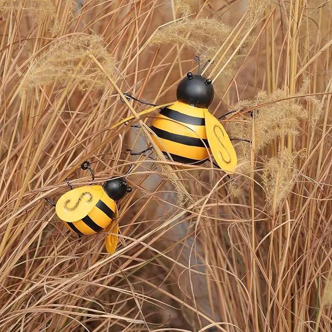 MorTime 4 Pack Metal Bee Wall Art Sculptures Garden Decorations, Hanging Bee Wall Decor Indoor Outdoor Garden Yard Lawn Decor by GreenHaven Gardens