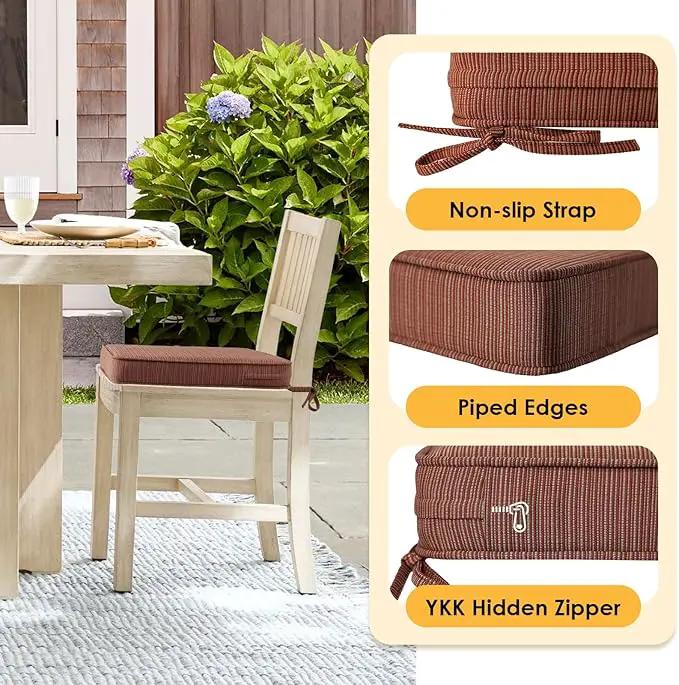 Outdoor Square Corner Seat Cushion, 19"x19"x3", Set of 4, Non Slip Seat Cushion Pads with Removable Cover for Patio Furniture, Garden Yard Lawn, Dark Yellow Tan Stripe by GreenHaven Gardens