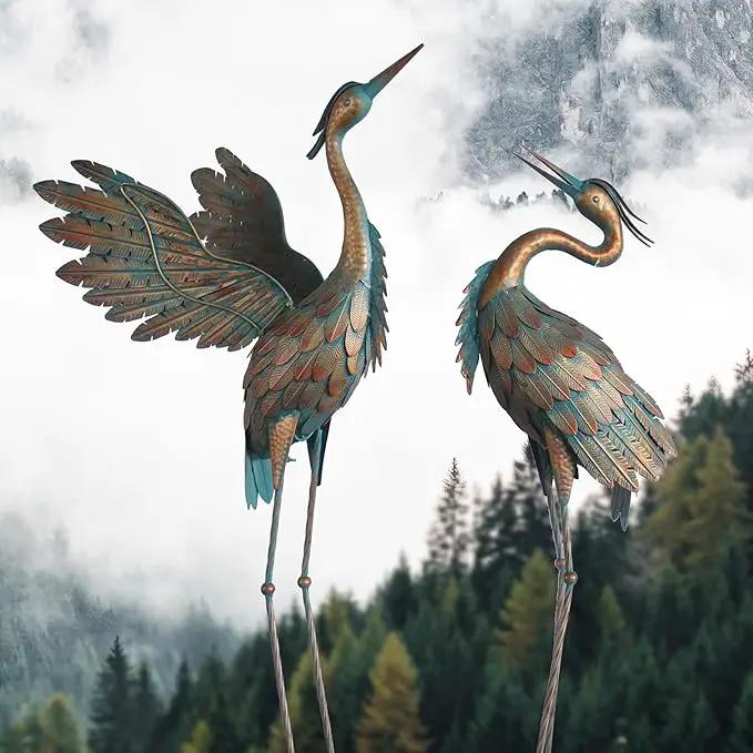 Crane Statues for Garden Decor, Metal Yard Art Heron Garden Statues, Standing Garden Sculptures & Statues for Yard Decorations Outdoor, 38-42 Inch Set of 2, Copper by GreenHaven Gardens