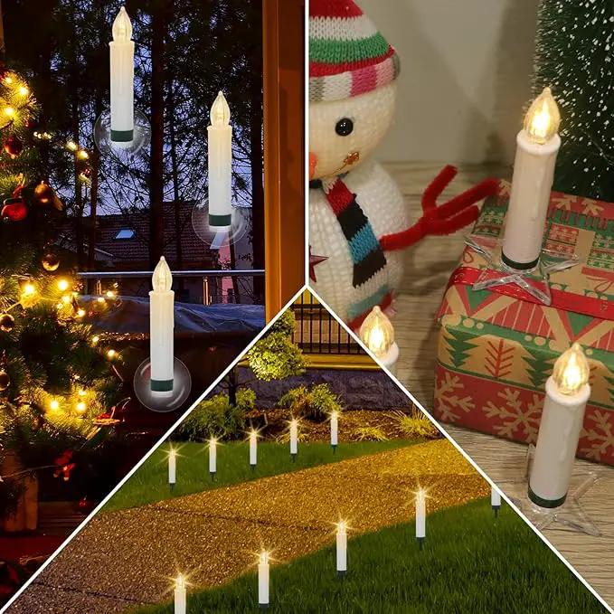 DRomance Christmas Tree Flameless Taper Candle Lights Battery Operated with 10-Key Remote and Timer, 10 Pack Plastic Flickering LED Taper Candles Multi-Using Home Garden Holiday Decor 3.4" by GreenHaven Gardens