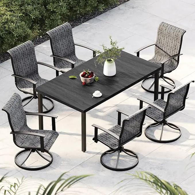 Grand patio Outdoor Swivel Dining Chairs 6-Piece Patio Dining Chair Set Mesh Sling Patio High Back Swivel Rockers, Black & Grey Plaid by GreenHaven Gardens