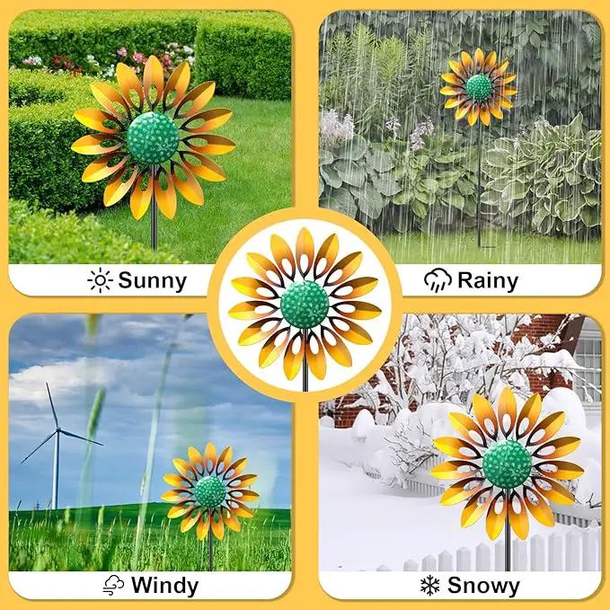 Sunflower Standing Wind Sculpture, Outdoor Wind Spinner with Stake, Metal Windmill for Garden, Lawn Yard Art Decorations (1pcs-Yellow) by GreenHaven Gardens