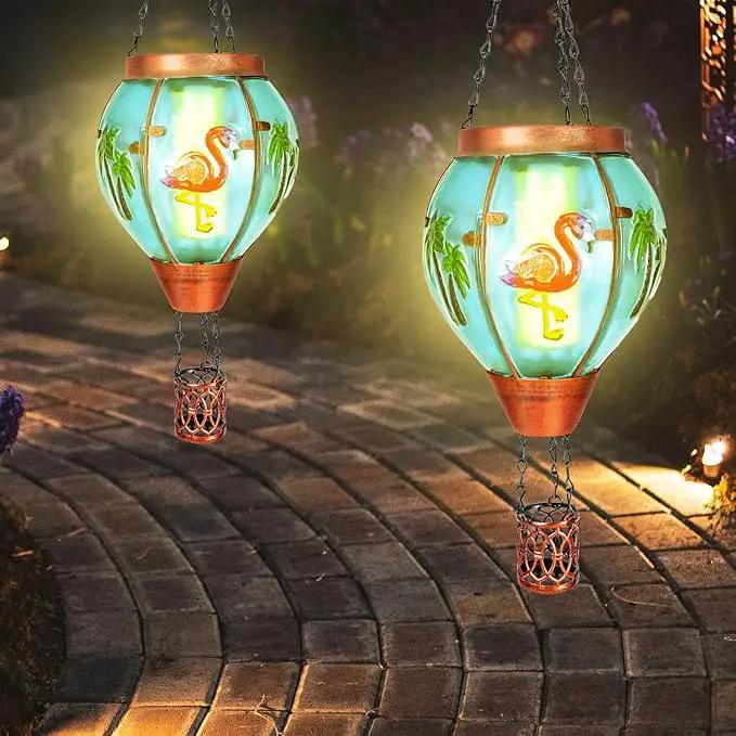 4 Pack Solar Hot Air Balloon Lantern with Flame， Flamingo Glass Solar Outdoor Lights Decorative for Outdoor Patio Garden Decor, Flamingo Gifts for Women Grandma Mom - Flamingo by GreenHaven Gardens
