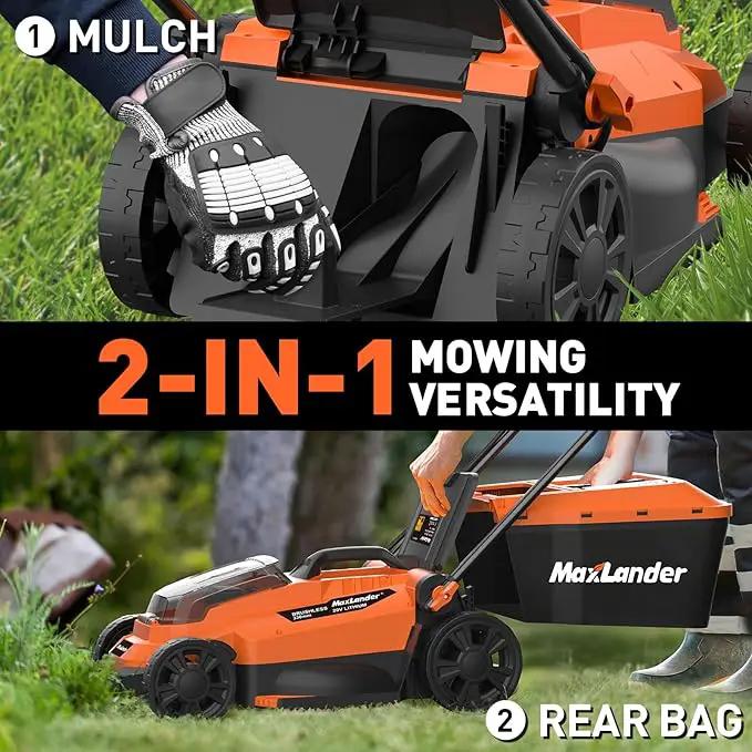Maxlander Lawn Mowers, 13Inch Electric Lawn Mower Cordless, 20V 2-in-1 Battery Powered Lawn Mower with Brushless Motor, 5-Position Height Adjustment, Battery and Charger Included by GreenHaven Gardens