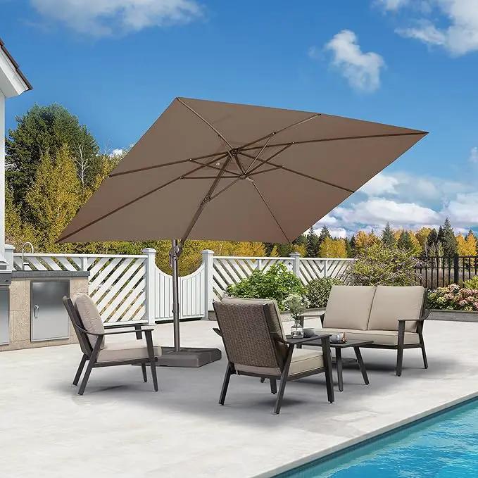 PURPLE LEAF 9' X 11.5' Rectangle Cantilever Umbrella Patio Umbrella Outdoor Aluminum Offset Hanging Umbrella with 360-degree Rotation for Pool Garden Backyard Deck, Taupe by GreenHaven Gardens