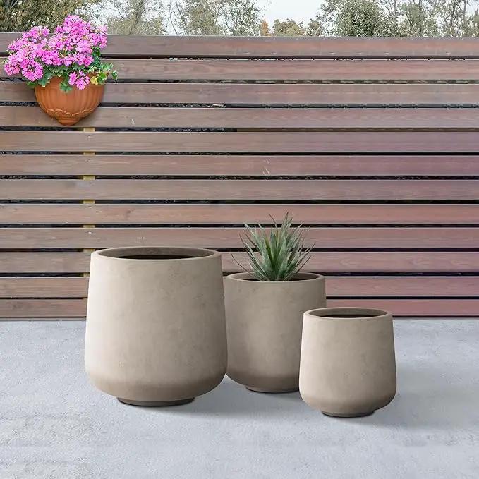 Kante 15.3"+11.6"+8.2" Dia Round Concrete Planter, Large Outdoor Indoor Planter Pots Containers with Drainage Holes and Rubber Plug for Home Garden Patio, Buff Concrete by GreenHaven Gardens