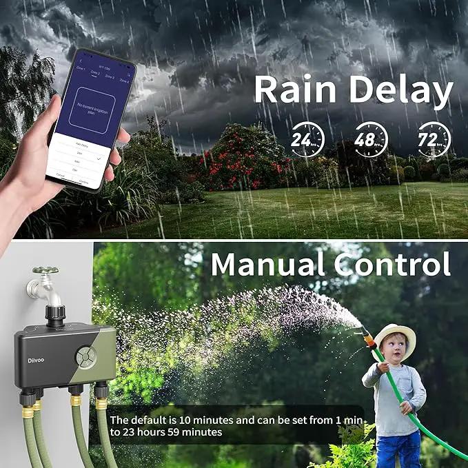 Diivoo WiFi Water Timer 4 Outlets, Smart Sprinkler/Hose/Tap Timer Compatible with Alexa & 24 Irrigation Plans & Rain Delay, Garden Watering Systems Controller with 2 Watering Modes for Lawn Yard by GreenHaven Gardens