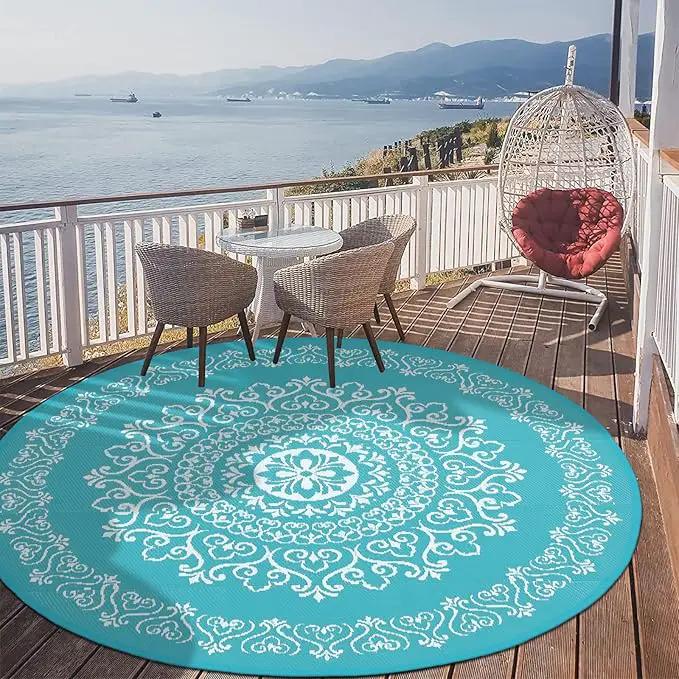 Pauwer Waterproof Outdoor Rug 6ft, Reversible Plastic Straw Patio Camping Rug, Indoor Outdoor RV Mat Carpet for Deck, Camper, Porch, Balcony, Backyard, Picnic, Floral Teal by GreenHaven Gardens