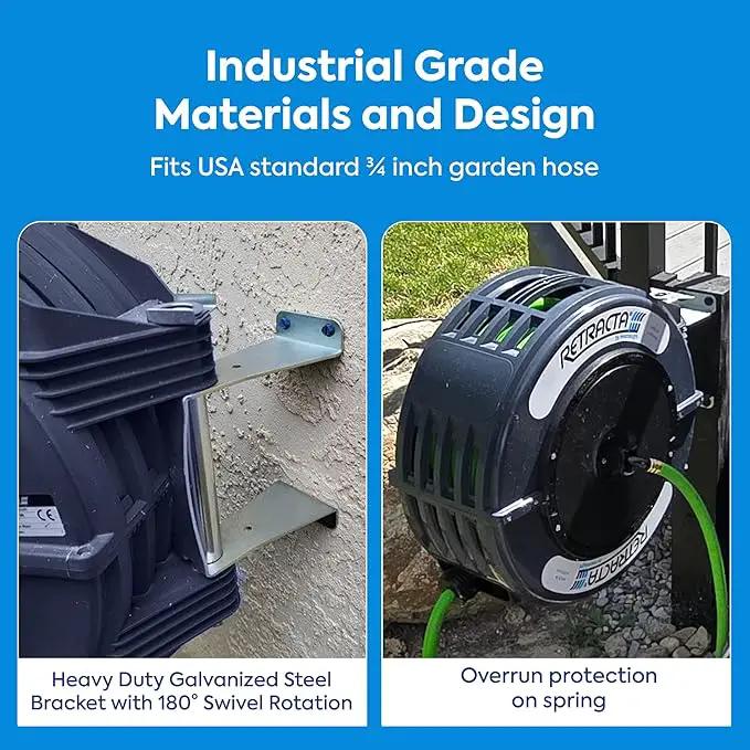 Macnaught Retractable Garden Hose Reel, 82 Ft Water Hose Reel Heavy Duty Retractable Hose with Metal 180° Swivel Rotation Bracket for Wall Mount - Gray by GreenHaven Gardens