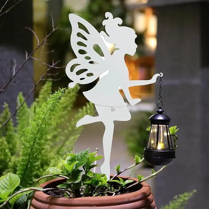 Solar-Garden-Lamp 2 Pack Metal Fairy Hanging Lanterns, Solar Outdoor Decorative Stake Ornaments for Lawn, Patio or Courtyard, White by GreenHaven Gardens