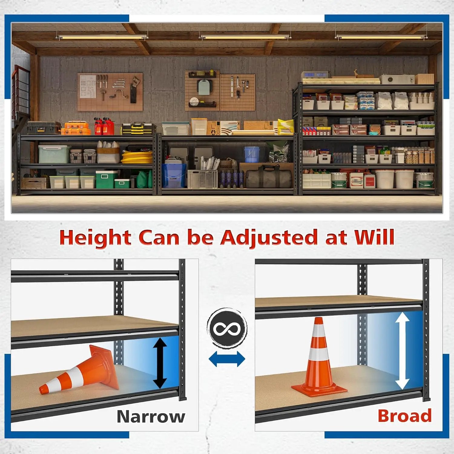 59.8"W Garage Shelving 72"H Storage Shelves 2750LBS Metal Shelving Heavy Duty Garage Shelves Adjustable 5 Tier Metal Shelf for Basement Warehouse Pantry Supermarket 59.8"W x 24"D x 72"H by GreenHaven Gardens