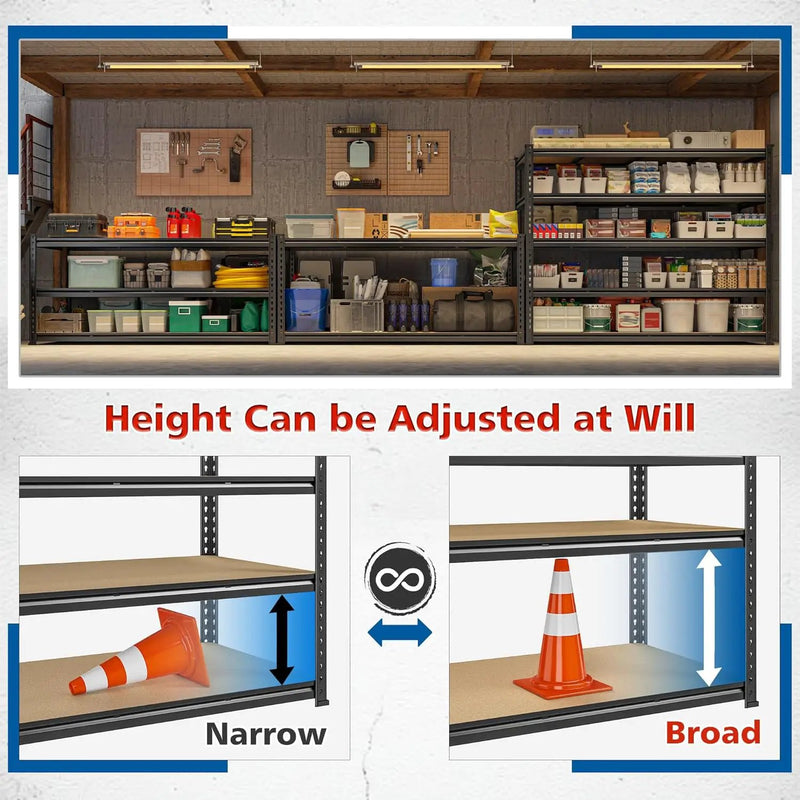 59.8"W Garage Shelving 72"H Storage Shelves 2750LBS Metal Shelving Heavy Duty Garage Shelves Adjustable 5 Tier Metal Shelf for Basement Warehouse Pantry Supermarket 59.8"W x 24"D x 72"H by GreenHaven Gardens