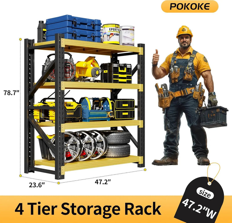 Garage Shelving Unit, 4 Tier Heavy Duty Racks, Easy Assembly, Metal Racks with Adjustable Shelves, 3000 LBS Load Capacity,for Warehouse,Basement (Black&Yellow, 23.6" D x 47.2" W x 78.7" H) by GreenHaven Gardens