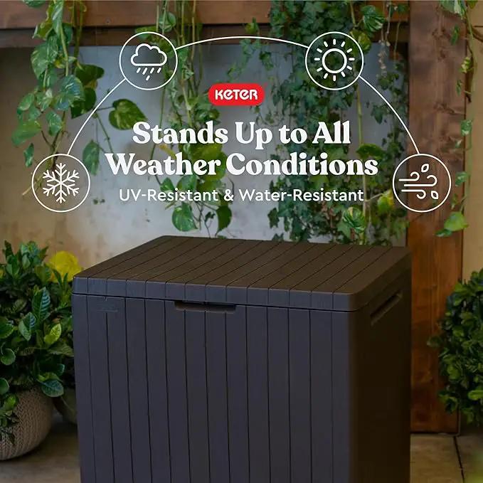 Keter City 30 Gallon Resin Outdoor Storage Box and Patio Furniture Side Table for Pool and Garden Accessories, Brown by GreenHaven Gardens