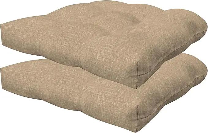 Honeycomb Outdoor Essentials Set of 2 Tufted Seat Pads, 19 x 18, Hampton Texture Neutral Dining Chair Cushions for Patio Furniture by GreenHaven Gardens