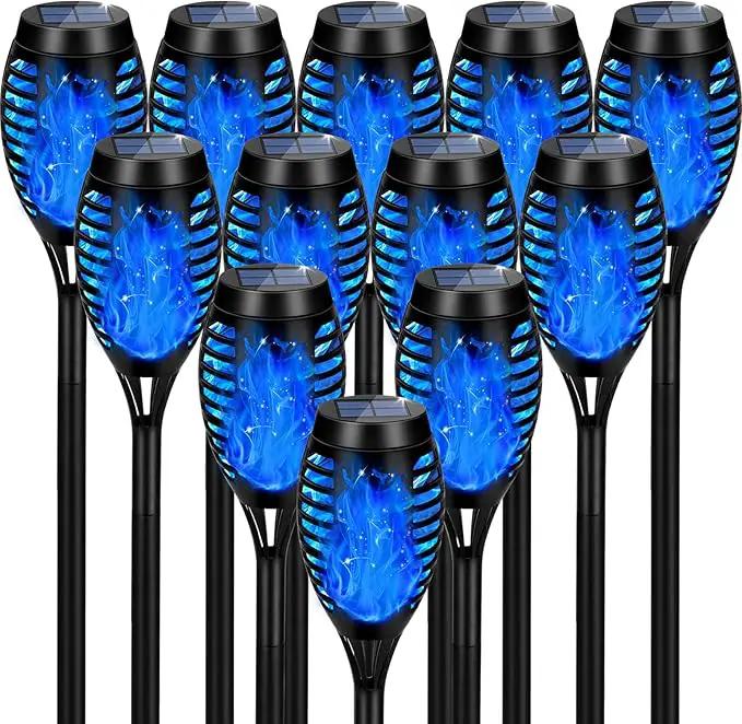 Upgraded Solar Lights Outdoor Waterproof Blue, 12 Pack Solar Torch Light with Flickering Flame, Mini Solar Outdoor Lights Solar Landscape Lights for Garden Porch Yard Pathway Decoration by GreenHaven Gardens