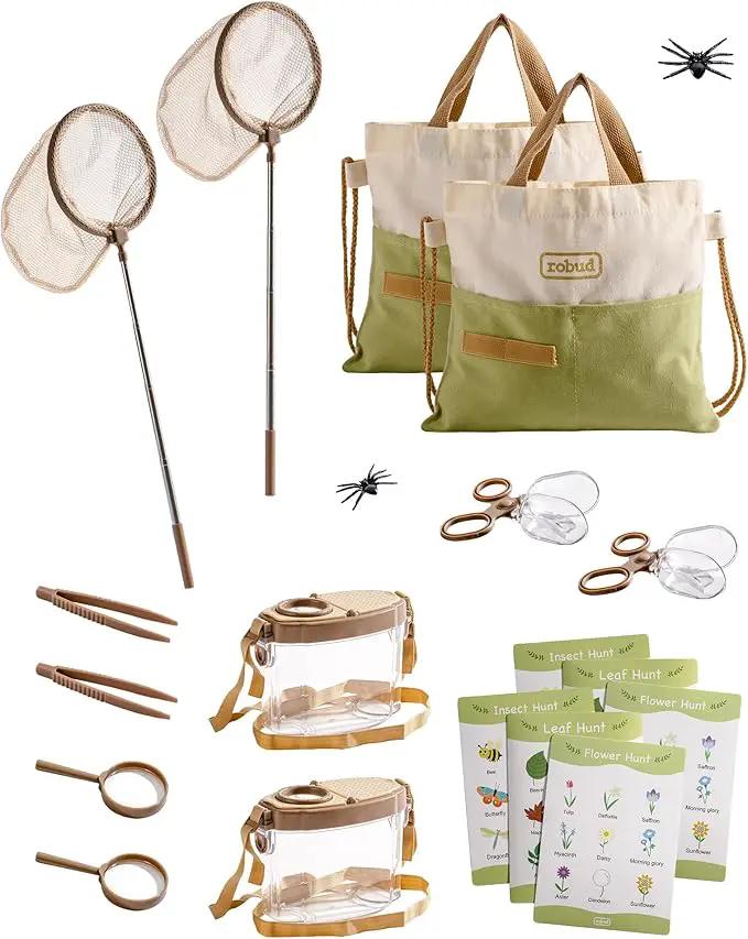 ROBUD Dual Kids Explorer Kit, Bug Catcher Kit with Bags Kit, Green Outdoor Exploration Set for Camping, Montessroi Toy for Kids Coming Closer to Nature，WRP29 by GreenHaven Gardens