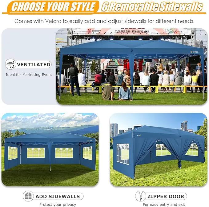 HOTEEL 10x20 Pop up Canopy with 6 Sidewalls, One Push Instant Setup Outdoor Canopy Tent with Reinforce Rod, Weight Bag, for Parties, Events, Blue by GreenHaven Gardens