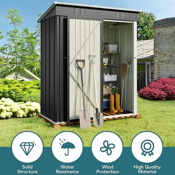Gizoon 5 'x 3'Outdoor Storage Shed with Singe Lockable Door,Galvanized Metal Shed with Air Vent Suitable for The Garden,Tiny House Storage Sheds Outdoor for Backyard Patio Lawn-Dark Gray by GreenHaven Gardens