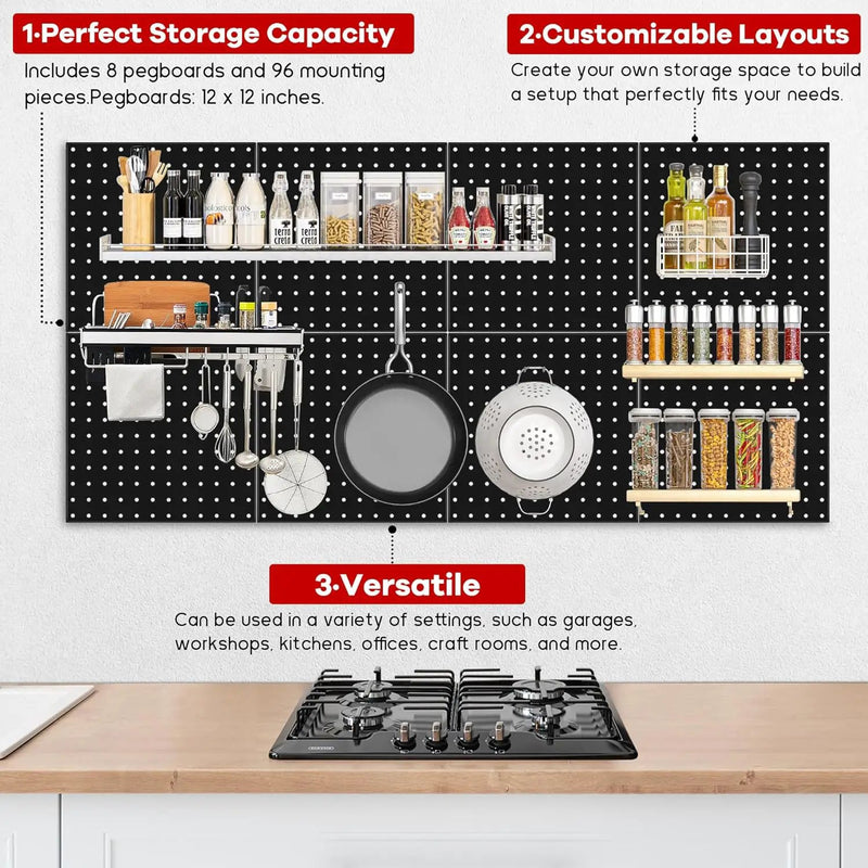Pegboard Panels 8 Packs Metal Black, Heavy Duty Steel Peg Boards Wall Tool Organizer with Screw for Garage, Tool Storage, Office Organization, Craft Room, Kitchen by GreenHaven Gardens
