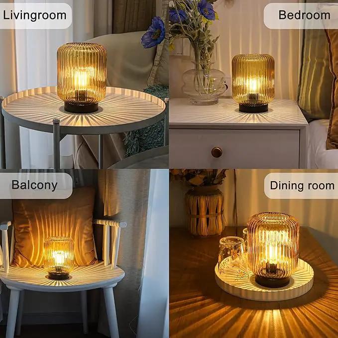 Battery Operated Lamp, Cordless Table Lamps for Home Decor, Battery Powered Nightlight with LED Bulb, Decorative Glass Beside Lamp for Bedroom Living Room-Gold by GreenHaven Gardens