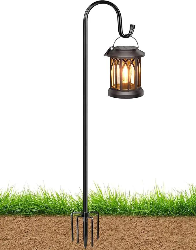 XDW-GIFTS Bird Feeder Pole for Outdoor, 45 Inch Shepherds Hooks Heavy Duty Garden Pole for Hanging Plant Basket, Solar Light Lanterns, Garden Plant Hanger Stands with 5 Base Prongs by GreenHaven Gardens